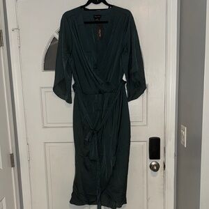 Teal Long Sleeve Wrap Dress